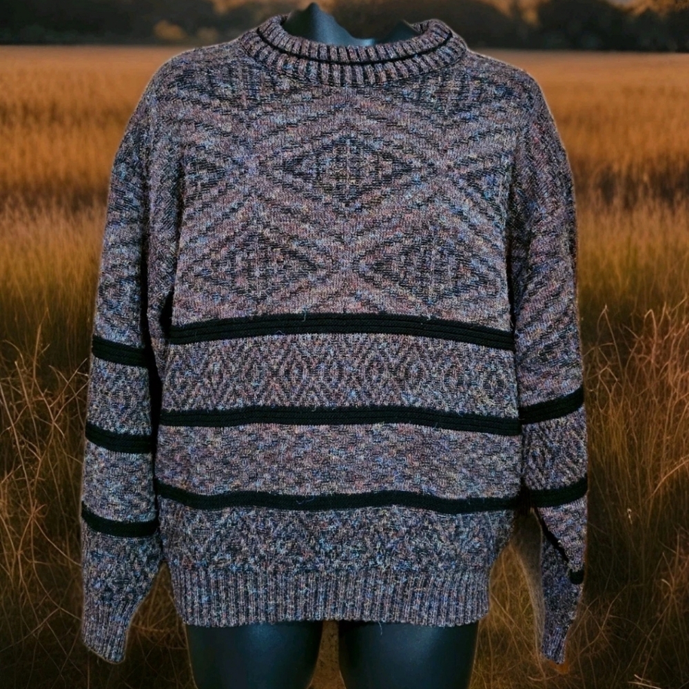 Vtg Kennington Mens M Sweater Italia Wool Blend Brown Black Sweater Abstract